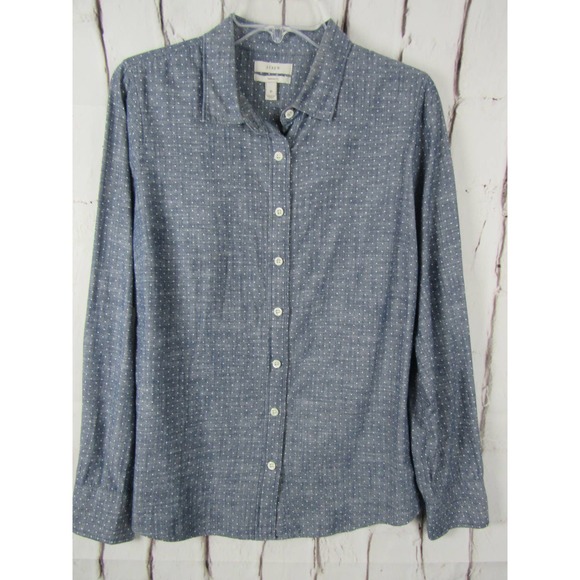 J. Crew Tops - J. Crew  Perfect Fit Size 10 Blue & White Polka Dot Casual Shirt